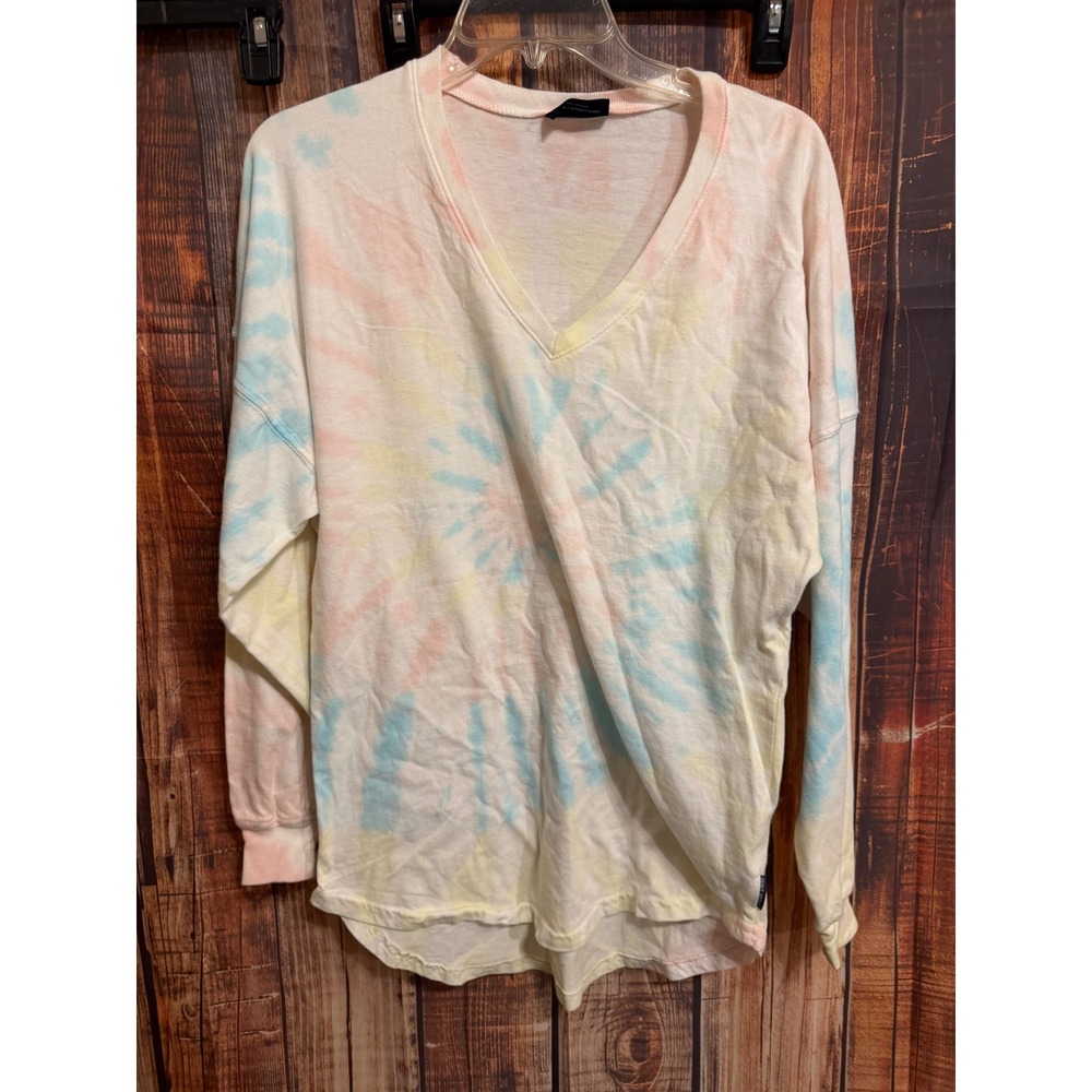 Spirit Jersey Pastel Tie Dye V-Neck Long Sleeve Shirt XS Oversized Loungewear